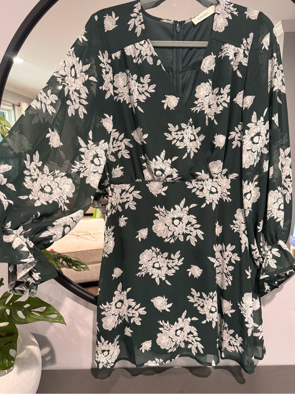 Green Floral Dress with White Blooms LIKE NEW
